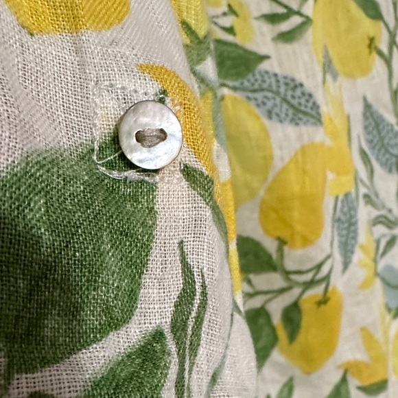 Martha Stewart Linen Lemon & Leaf Button-Down Shirt in Yellow and Green - Picture 6 of 8